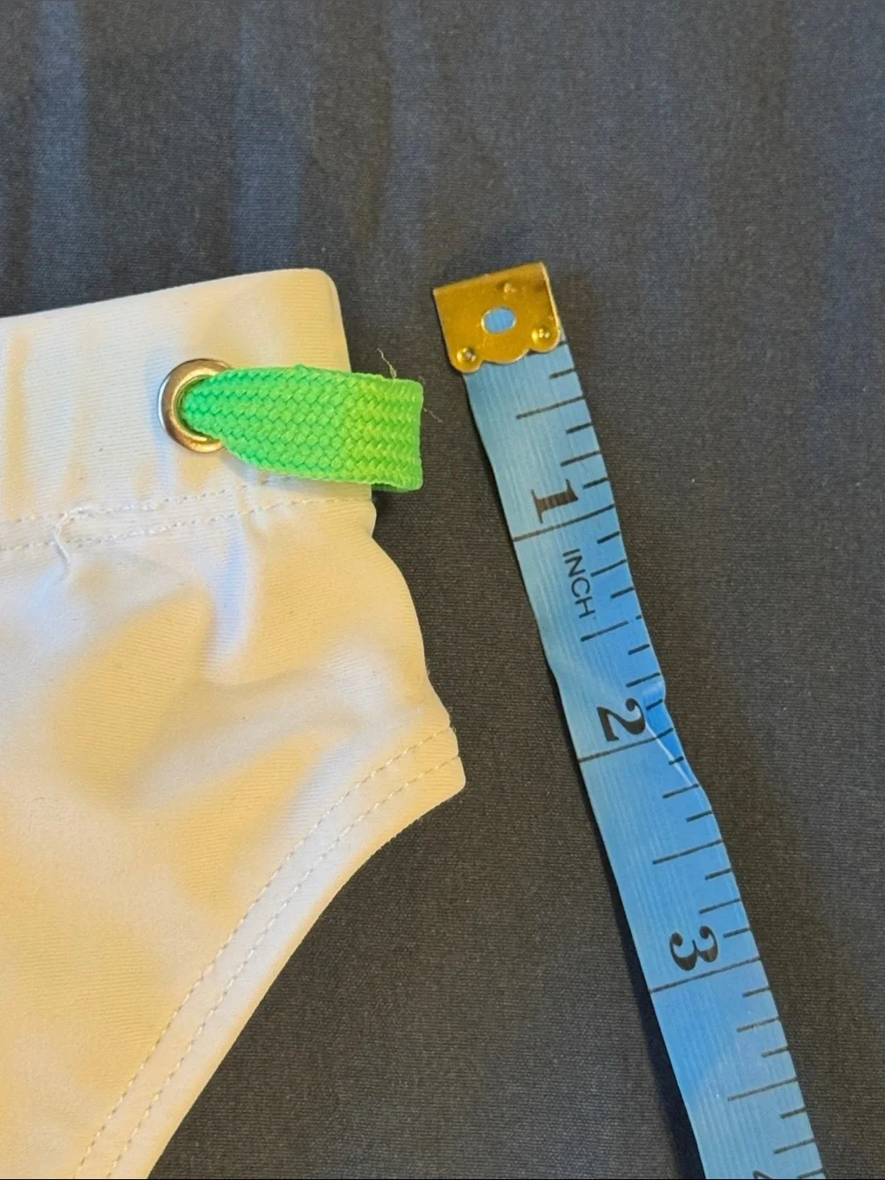 Men’s White Swim with Green Drawstring, by Desmiit, Front Lined Medium to Large
